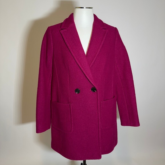 Talbots Jackets & Blazers - Talbots Magenta Wool Blend Double Breasted Pea Coat Boucle Womens Petite Size 8P